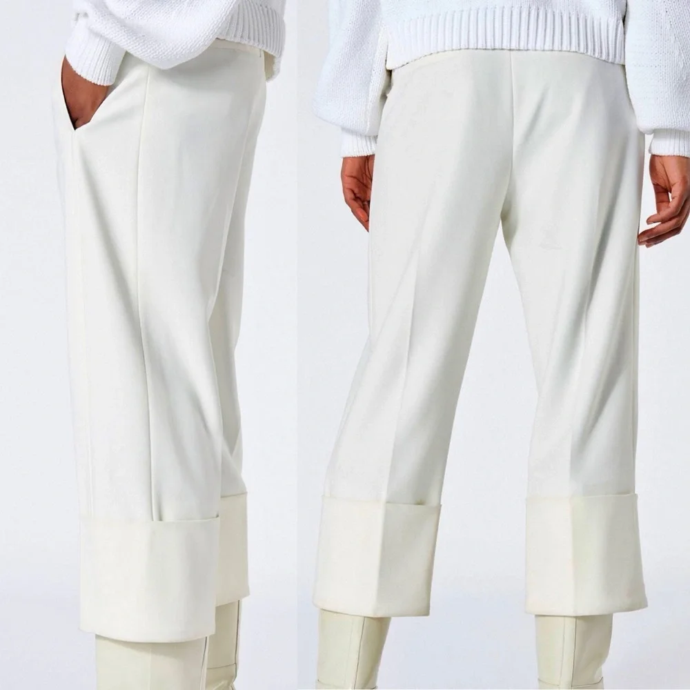 TIBI Anson Cuffed Nerd Wide Leg Pants in Ivory White - Picture 4 of 11